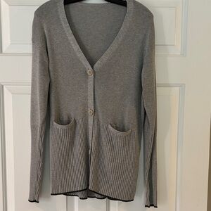 ADAY Light Gray V-Neck Button Front Cardigan with Patch Pockets